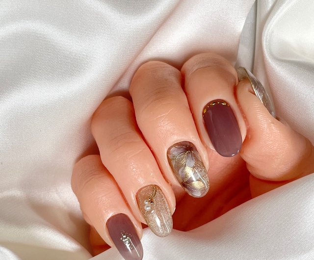 ネイルチップ/ニュアンスフラワー/パープル/サイズ指定オーダー