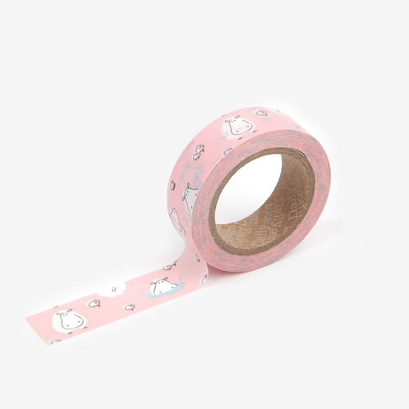Dailylike 單捲紙膠帶-55 粉紅河馬,E2D29540 - 紙膠帶 - 紙 粉紅色