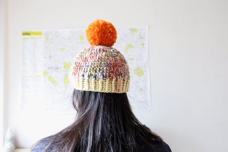 【Endorphin】Hand-knitted cap - Hats & Caps - Wool Orange