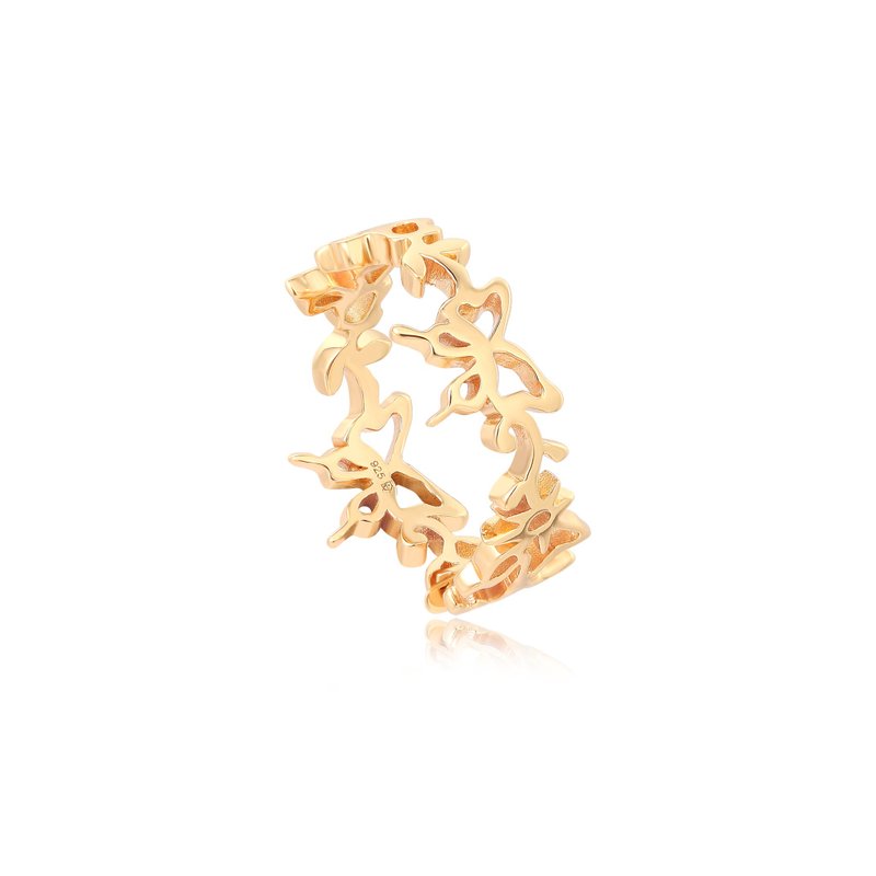 抽象蝴蝶純銀鍍18K金戒指 Abstract Butterflies Lace Ring - 戒指 - 純銀 金色