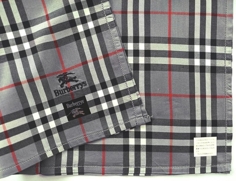 Burberry Vintage Handkerchief Pocket Square Check Gray 18 x 17.5 inches - 手帕 - 棉．麻 灰色