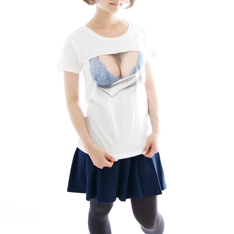 Mousou Mapping T-shirt/ Blue bra - Tシャツ - コットン・麻 ブルー