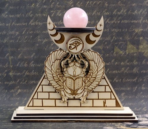 CopperWoodStore Eye of Horus sphere stand, Egyptian Scarab sphere holder, Pyramid sphere stand