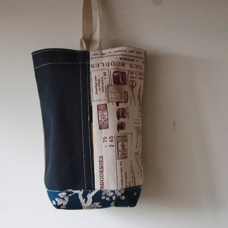 Hanging Tissue Box, housewarming,  deep blue canvas and newspaper - Storage - Cotton & Hemp Blue