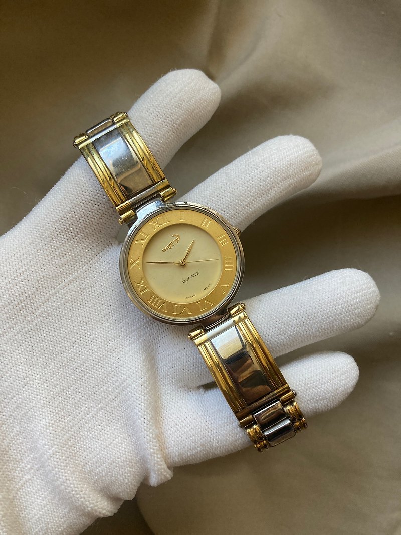 CROCODILE 日本機芯 金色雙圈錶盤 不鏽鋼錶帶 古董錶 vintage - 男錶/中性錶 - 其他金屬 金色