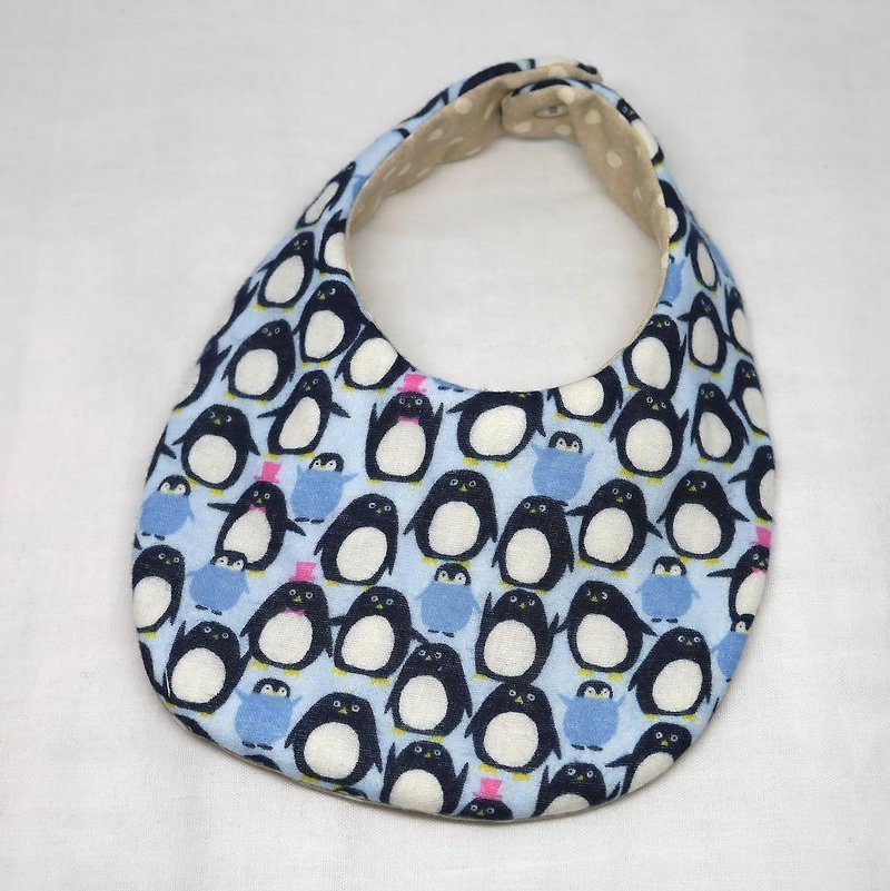 Japanese Handmade 4-layer-double gauze Baby Bib /　Penguin - Bibs - Cotton & Hemp Blue