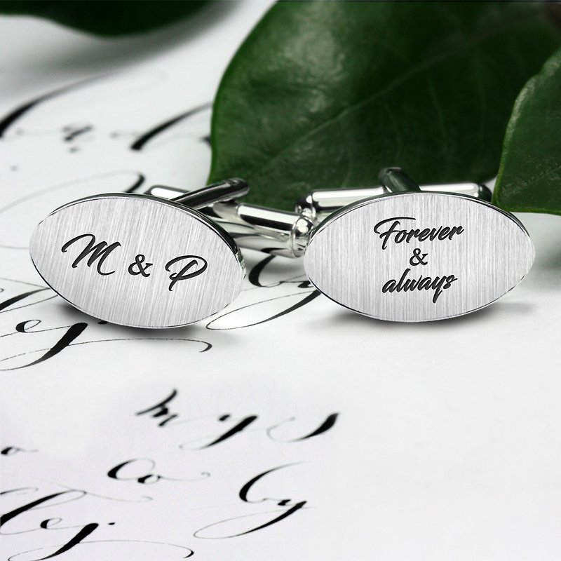 Wedding Cufflinks, Groom cufflinks engraved, Personalized Cufflinks for groom - กระดุมข้อมือ - เงินแท้ สีเงิน