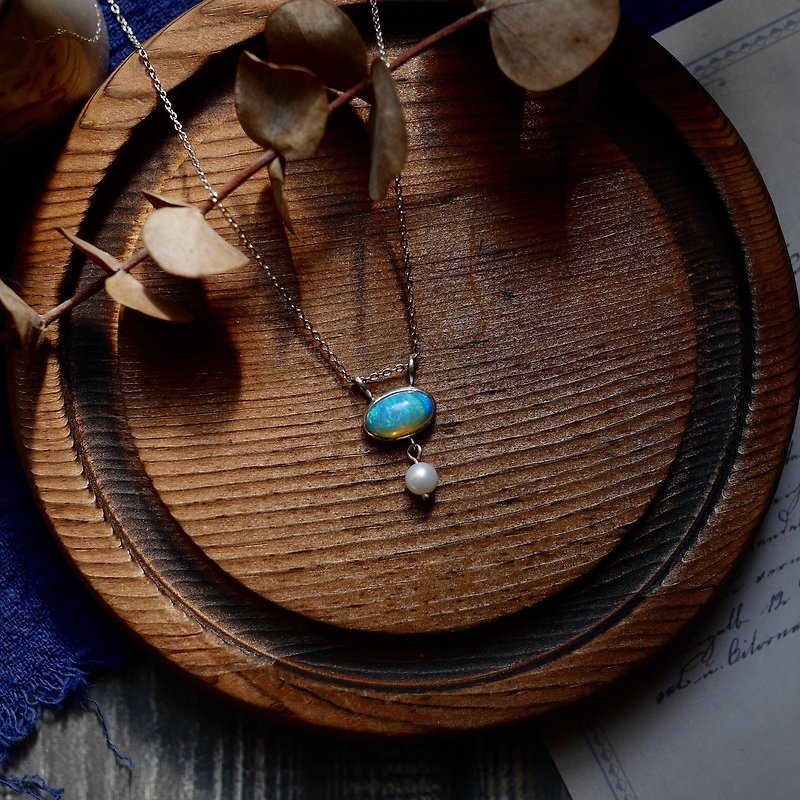 Natural Australian Velvet Light Blue Opal Necklace - Necklaces - Gemstone Blue
