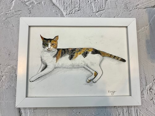 美子居 客製化 24.5*16.5 cm 色鉛筆手工繪製寵物像 附框