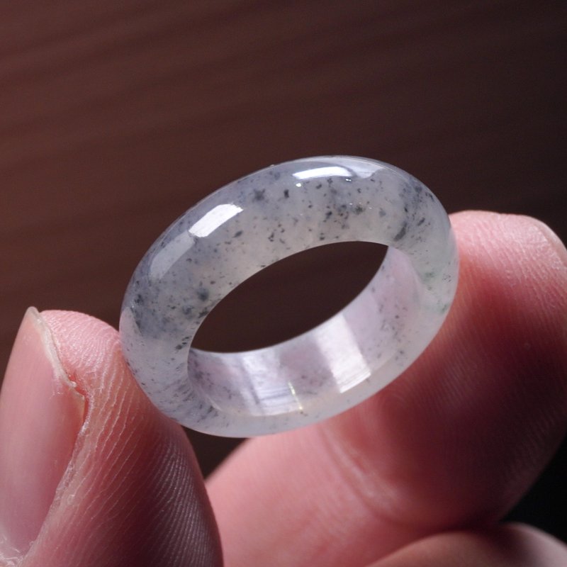Ice type floating black chicken jade ring | International size 12 | Natural Burmese jade jade A grade | Gift giving - แหวนทั่วไป - หยก สีใส