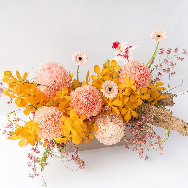 【瑠玈】Spring Festival Potted Flowers - Dried Flowers & Bouquets - Plants & Flowers Orange