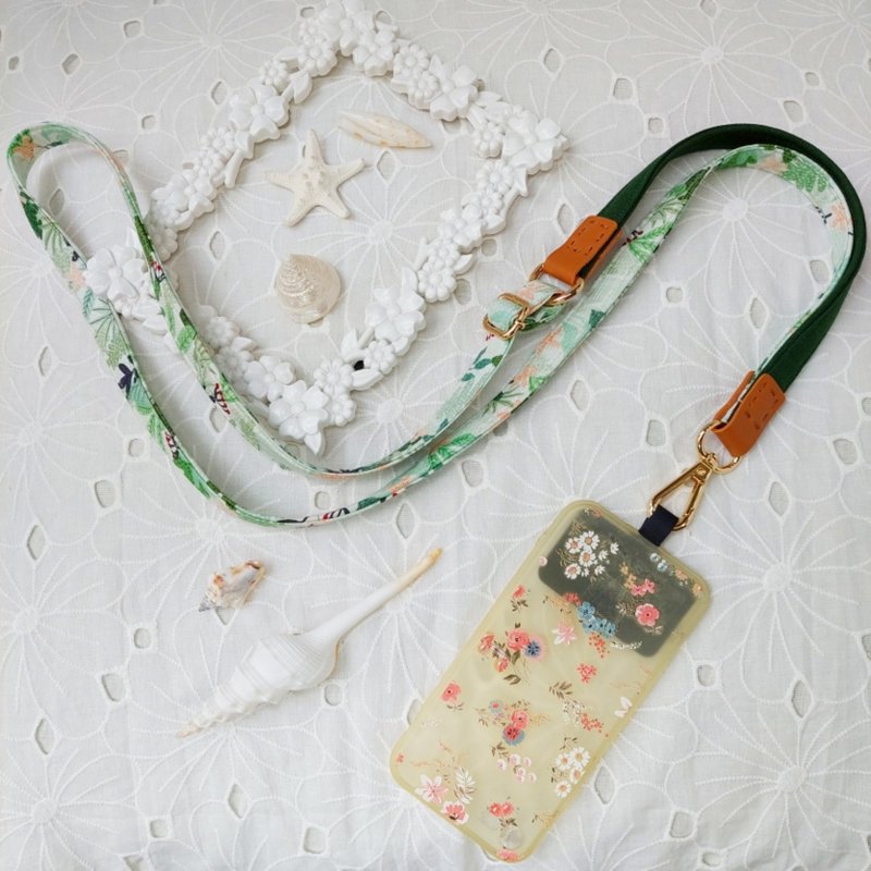 Three-in-one multi-functional green succulent Korean cotton mobile phone oblique strap / oblique strap / back rope / lanyard - Lanyards & Straps - Cotton & Hemp Green