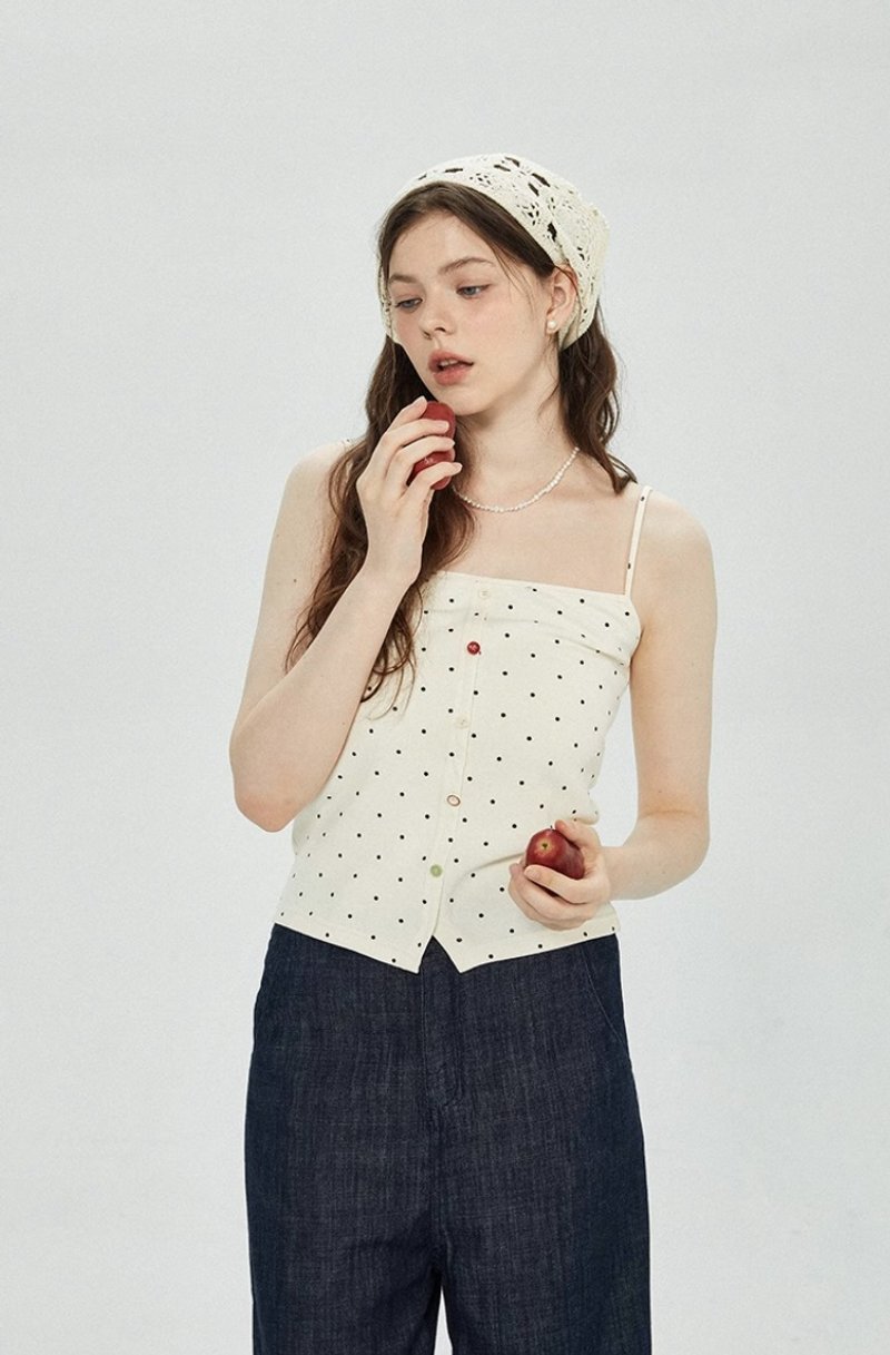 French Retro Colorful Button Dopamine Polka Dot Vest - Women's Vests - Other Materials White