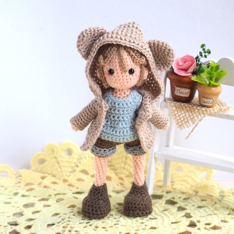 crochet doll/amigurumi/key chain/ bear jacket【made-to-order】 - ตุ๊กตา - เส้นใยสังเคราะห์ สีนำ้ตาล