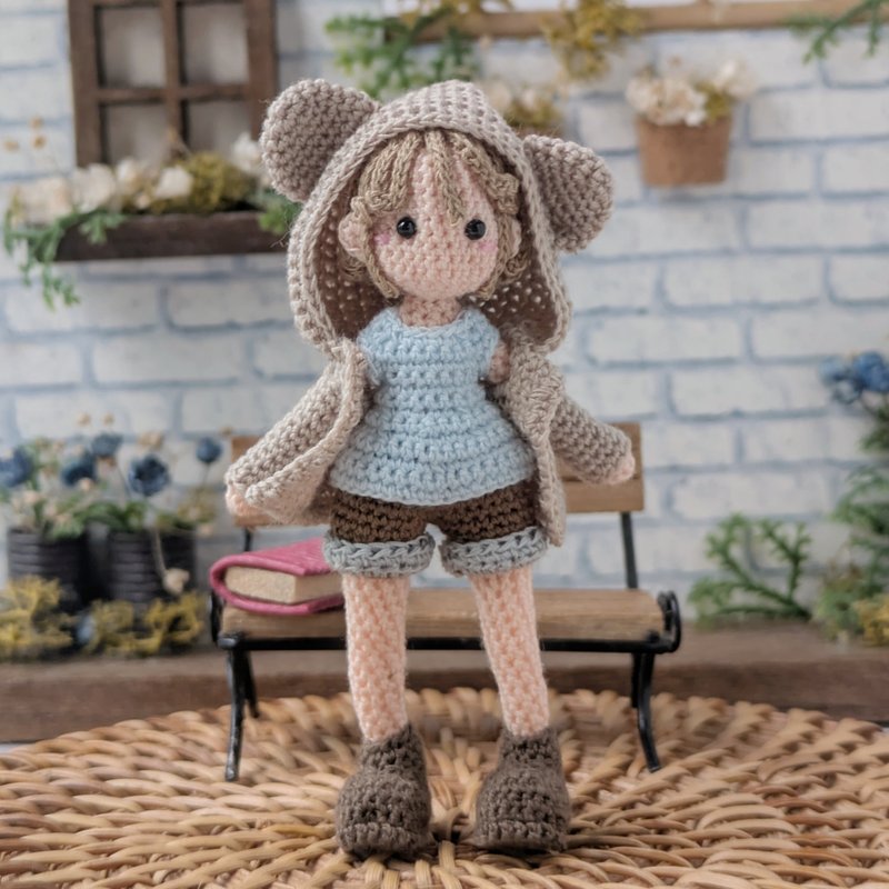 鉤針娃娃/ amigurumi /鑰匙鏈/熊夾克/玩偶【接單訂製】 - 公仔/玩偶 - 聚酯纖維 咖啡色