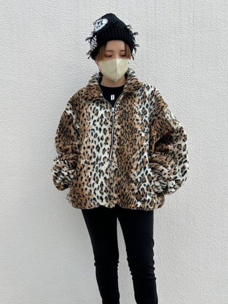 Half zip blouson/leopard/ Brown/F size/hellcatpunks/hcp-po-0017 - เสื้อผู้หญิง - เส้นใยสังเคราะห์ สีนำ้ตาล