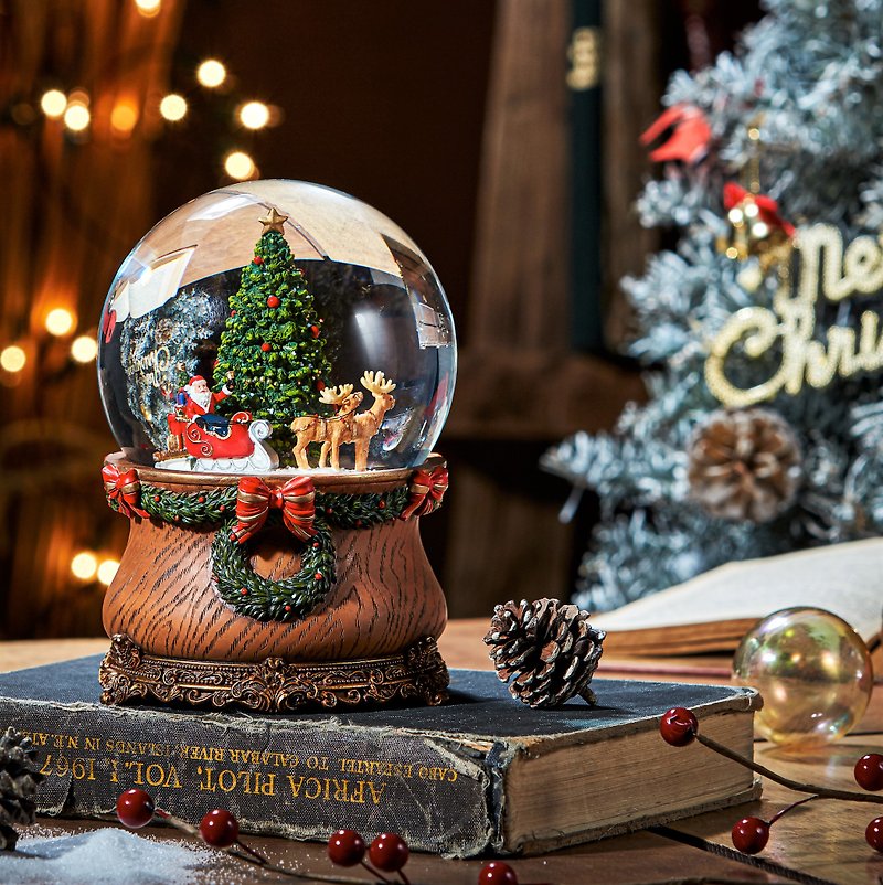 玻璃 擺飾/家飾品 - 聖誕老公公坐雪橇 聖誕禮物 交換禮物 聖誕水晶球音樂盒 居家擺飾