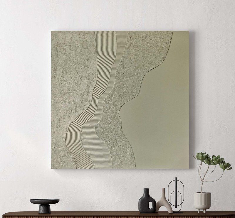 Sage Green Textured Abstract Painting | Textured Painting Sage Green  Sage Nulla - 壁貼/牆壁裝飾 - 棉．麻 綠色