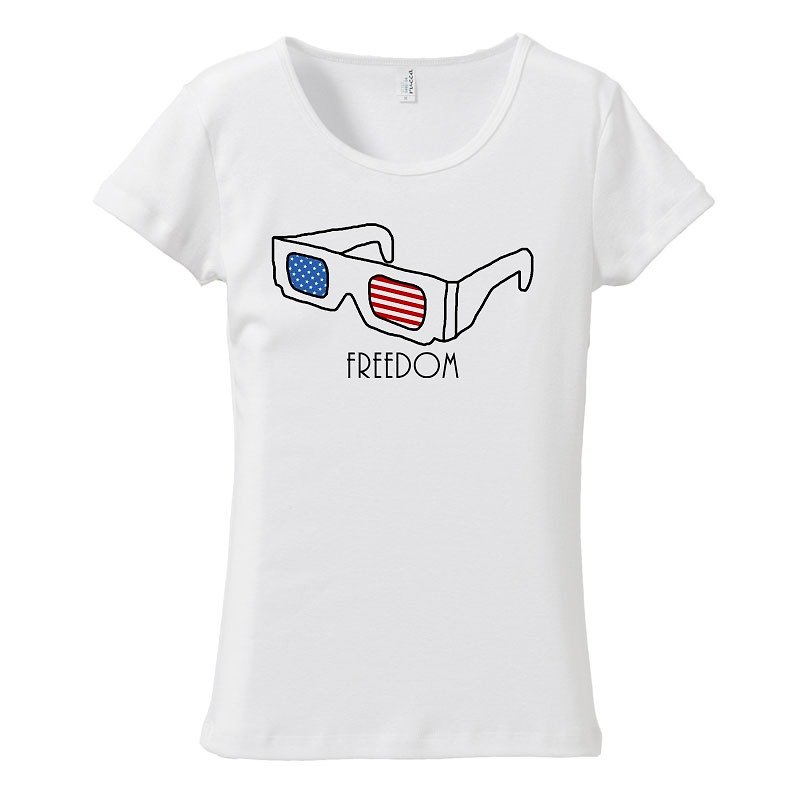 [Women's T-shirt] Freedom - เสื้อยืดผู้หญิง - ผ้าฝ้าย/ผ้าลินิน ขาว