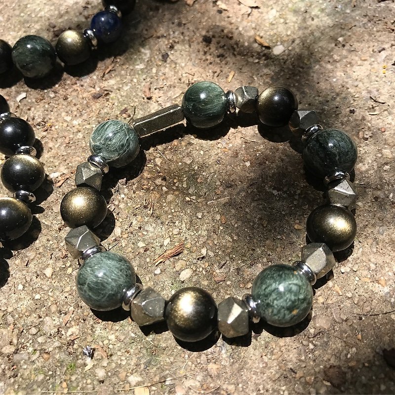 【Lost And Find】Natural OBSIDIAN  bracelet - Bracelets - Gemstone Green