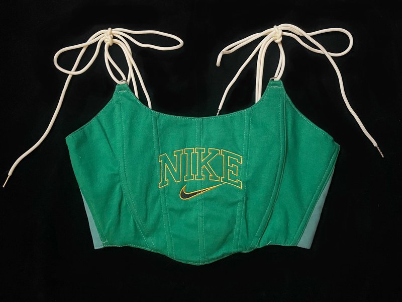 REGETHER 古著改製 NIKE 拼接綁帶馬甲 BRA TOP-04 - 背心/無袖上衣 - 棉．麻 綠色