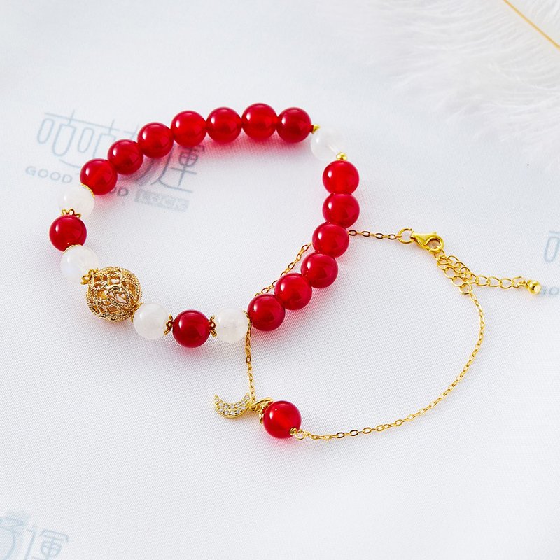 Woman Stone Natural Red Agate Bracelet (for two) - (Consecration included) - สร้อยข้อมือ - คริสตัล สีแดง