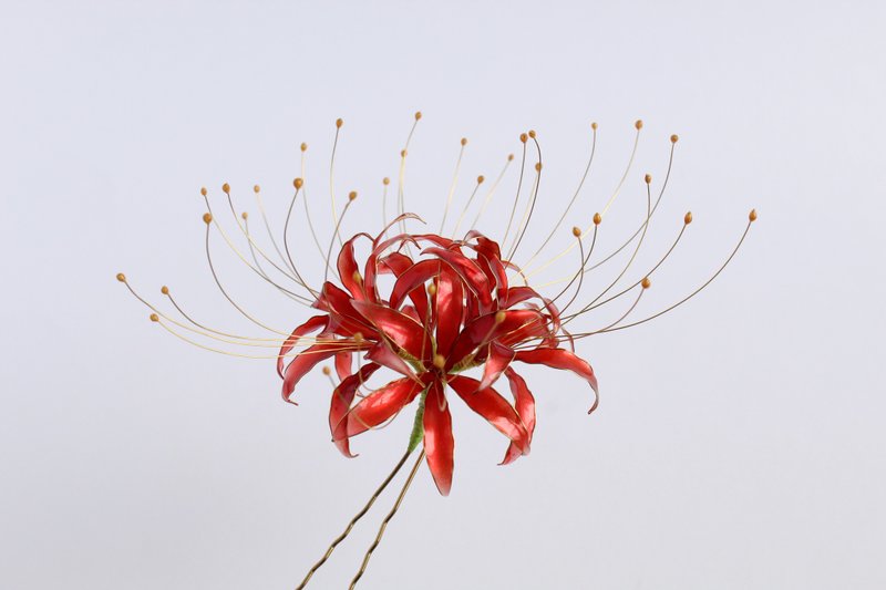 曼珠沙华 樹脂花 簪 展示 - 髮夾/髮圈 - 其他材質 紅色