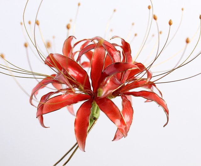 曼珠沙华樹脂花簪つぶ赤いヒガンバナのユリのヘアピン - ショップ