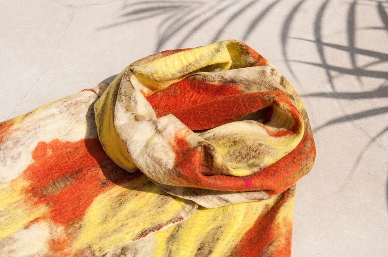 羊毛氈絲巾/濕氈絲巾/水彩藝術感圍巾/羊毛漸層感絲巾-埃及金字塔 - 圍巾/披肩 - 羊毛 多色