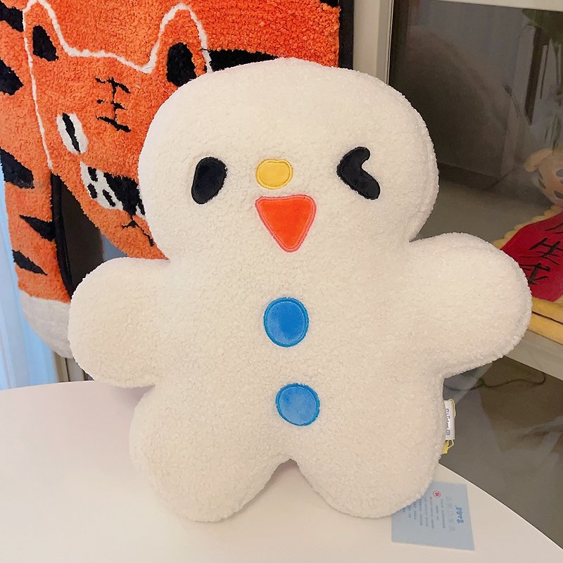 Little snowman cute teddy velvet beige pillow - ตุ๊กตา - เส้นใยสังเคราะห์ ขาว