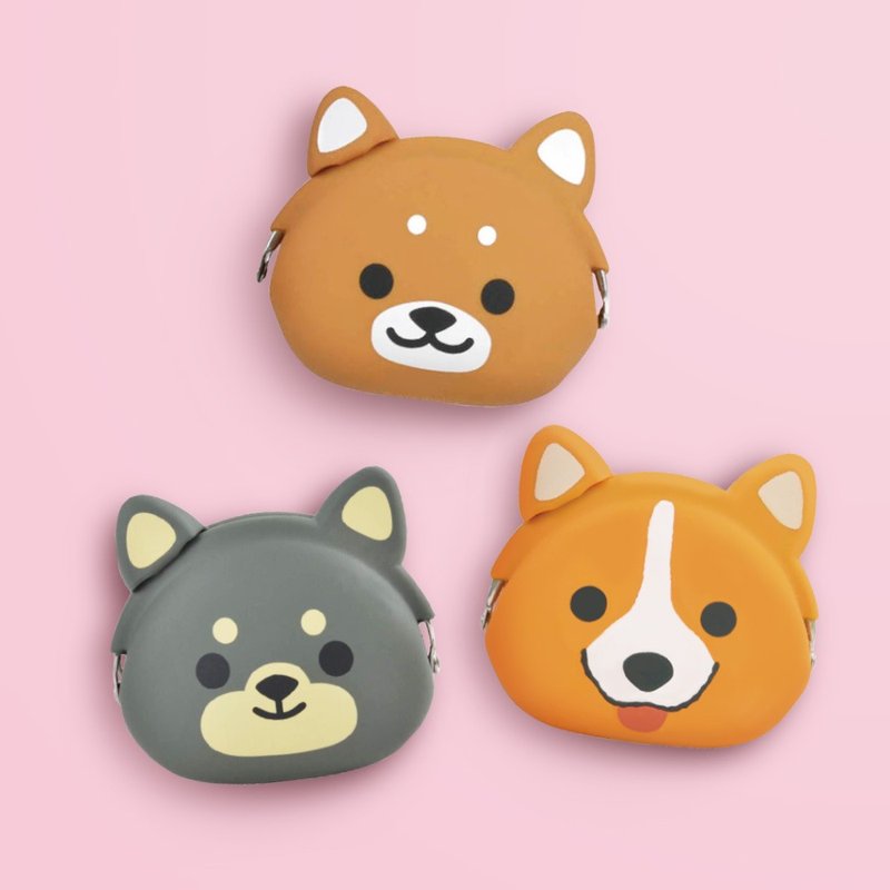 mimi POCHI Friends Shiba Inu Black Shiba Corgi dog shape Silicone mouth gold bag - Coin Purses - Silicone Brown