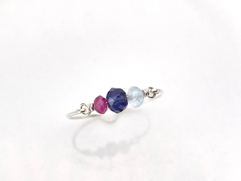 Blue and red Gemstone - Ruby, Iolite, Aquamarine wire ring - General Rings - Gemstone Blue