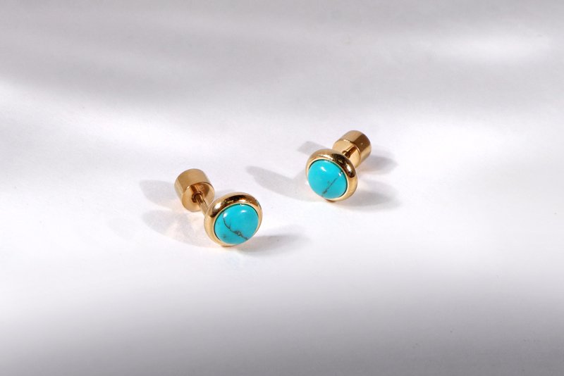 Shaoguang. Turquoise Hoop Earrings - ต่างหู - สแตนเลส สีทอง