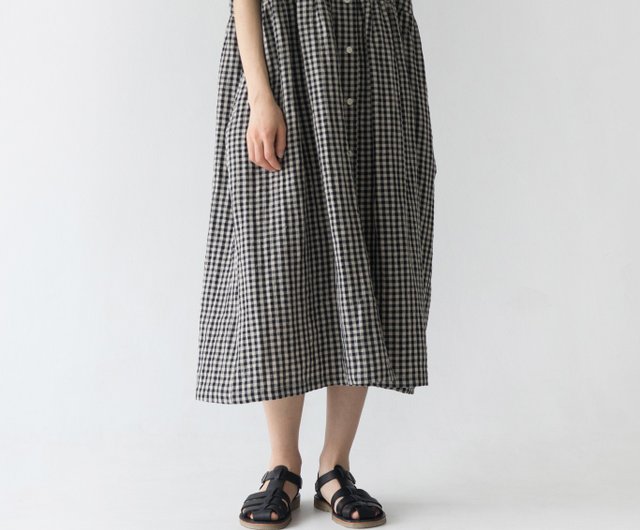 フレンチチェック ロングワンピース 半袖 リネン 春 夏 cr9045 フレンチチェック ロングワンピース 半袖 リネン 春 夏 cr9045
