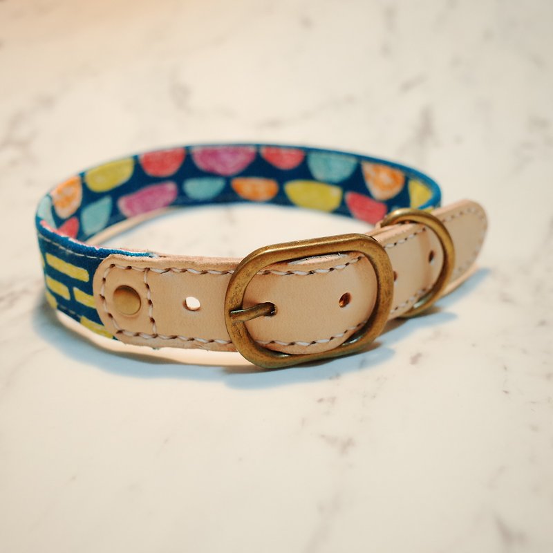 Dog L collar Teal yellow dotted body hand-painted style can add tag - Collars & Leashes - Cotton & Hemp 
