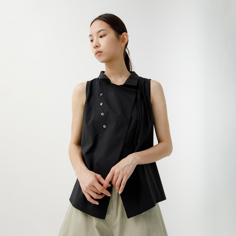 Lace-up sleeveless shirt - Women's Shirts - Cotton & Hemp Black