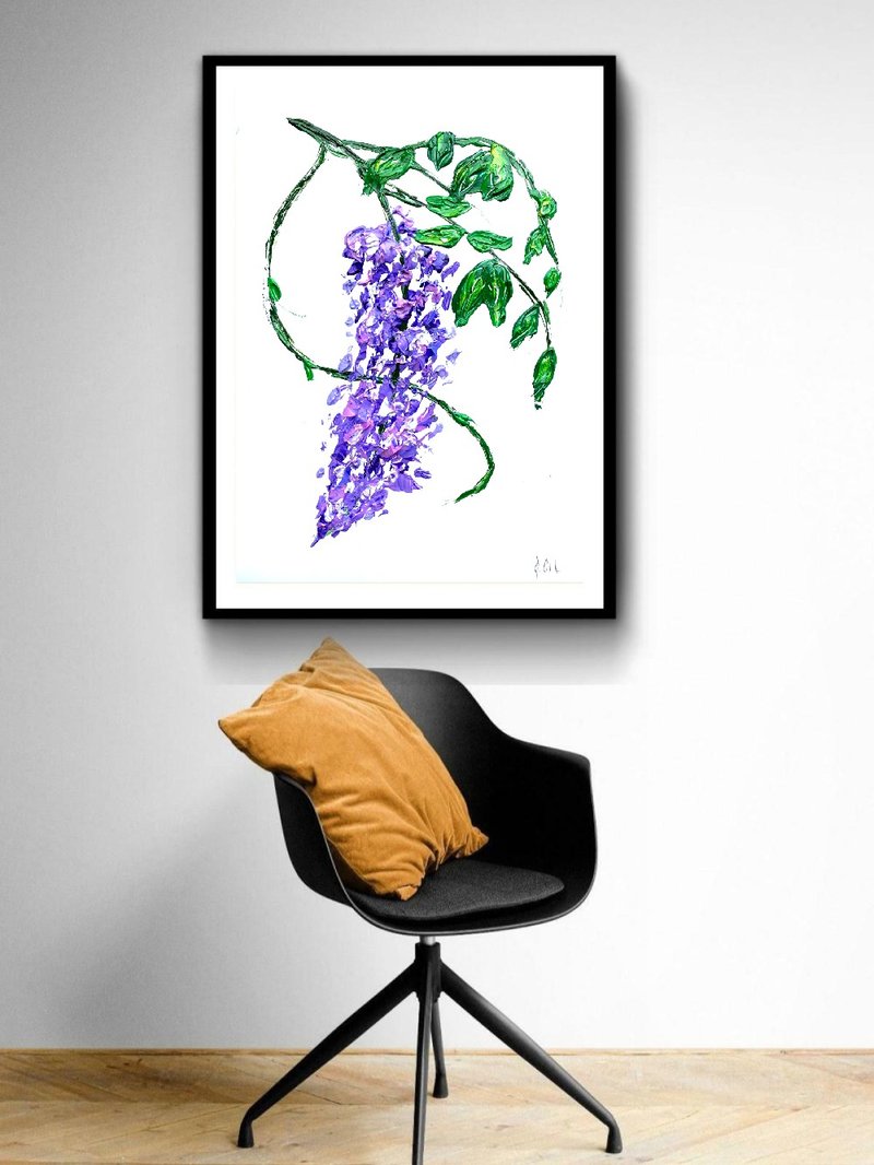 Wisteria Flower, Orignal Painting, Floral Painting, Flower Art, Blossom Decor - 壁貼/牆壁裝飾 - 壓克力 紫色