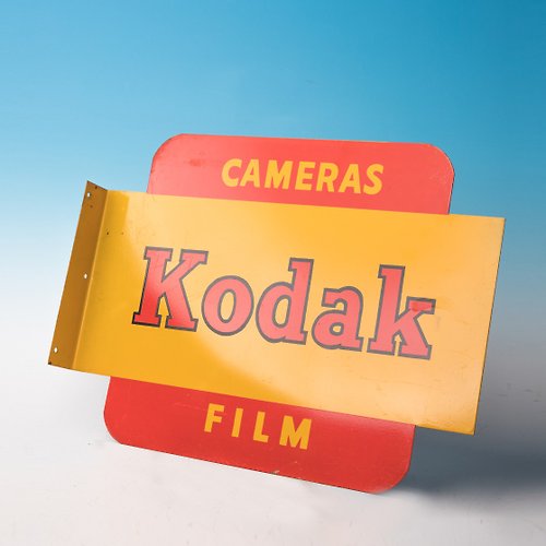 桑惠商號 Somewhere Somehow 桑惠商號 1935s Kodak柯達 美國製 琺瑯烤漆紅黃 L型轉角鐵牌