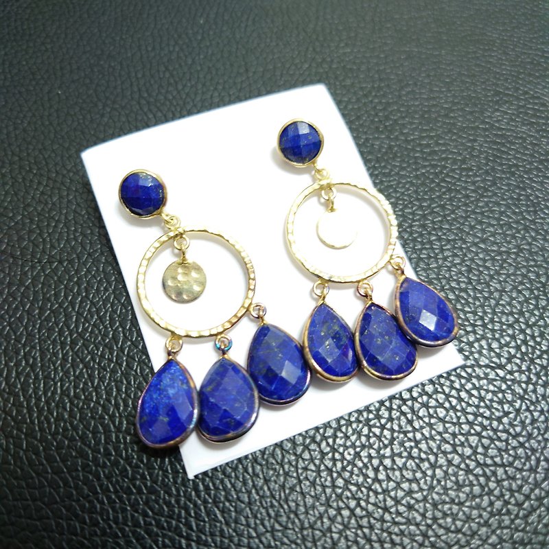 Crystal Earrings - Lapis Lazuli - ต่างหู - คริสตัล สีน้ำเงิน