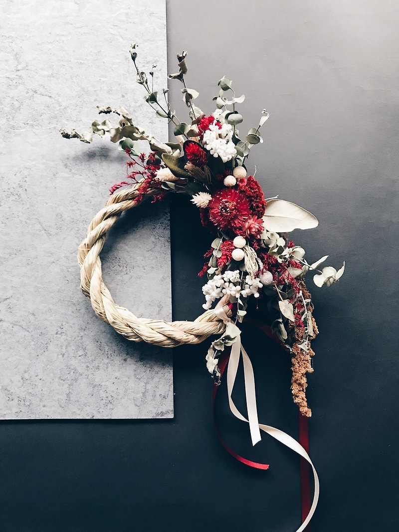 新年のメモロープ[知恵の女神 - アテナアテア]ノートロープドライフラワー年賀状赤と白 - 置物 - 寄せ植え・花 レッド
