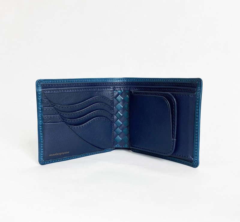 Extra Edition Basic Art Wallet Buttero Navy Domestic Combination Leather Navy - กระเป๋าสตางค์ - หนังแท้ สีน้ำเงิน