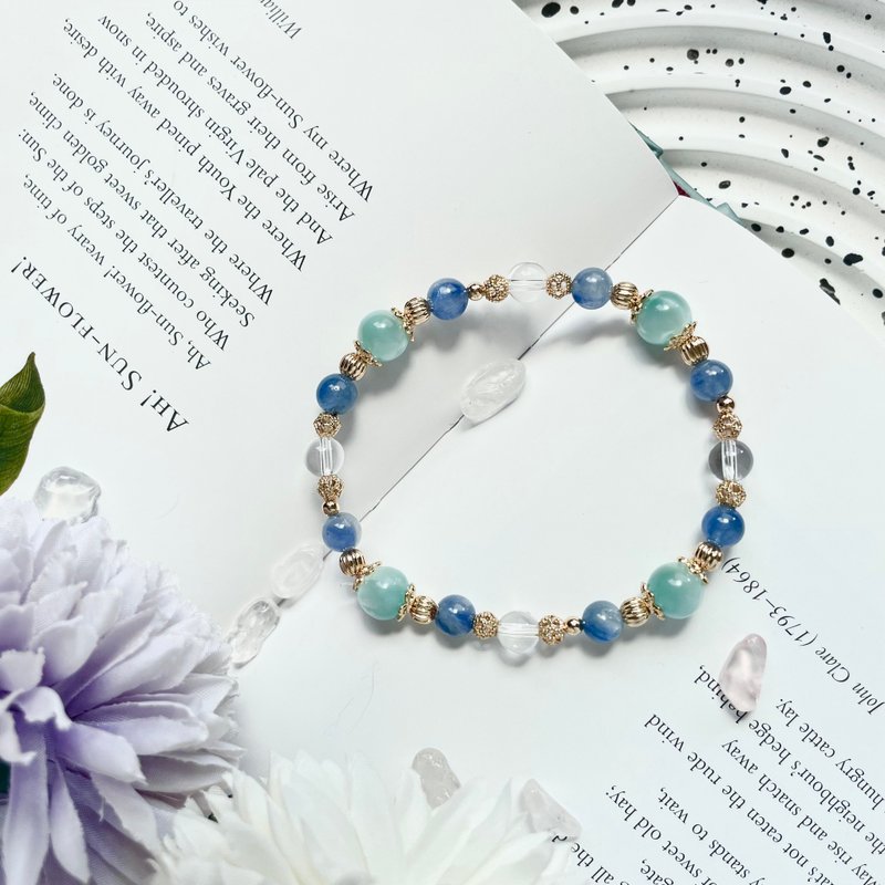 Good Luck Crystal Bracelet 14K Gold Covered Design Kyanite Stone Stone Stable Love Charming Gift - สร้อยข้อมือ - คริสตัล หลากหลายสี