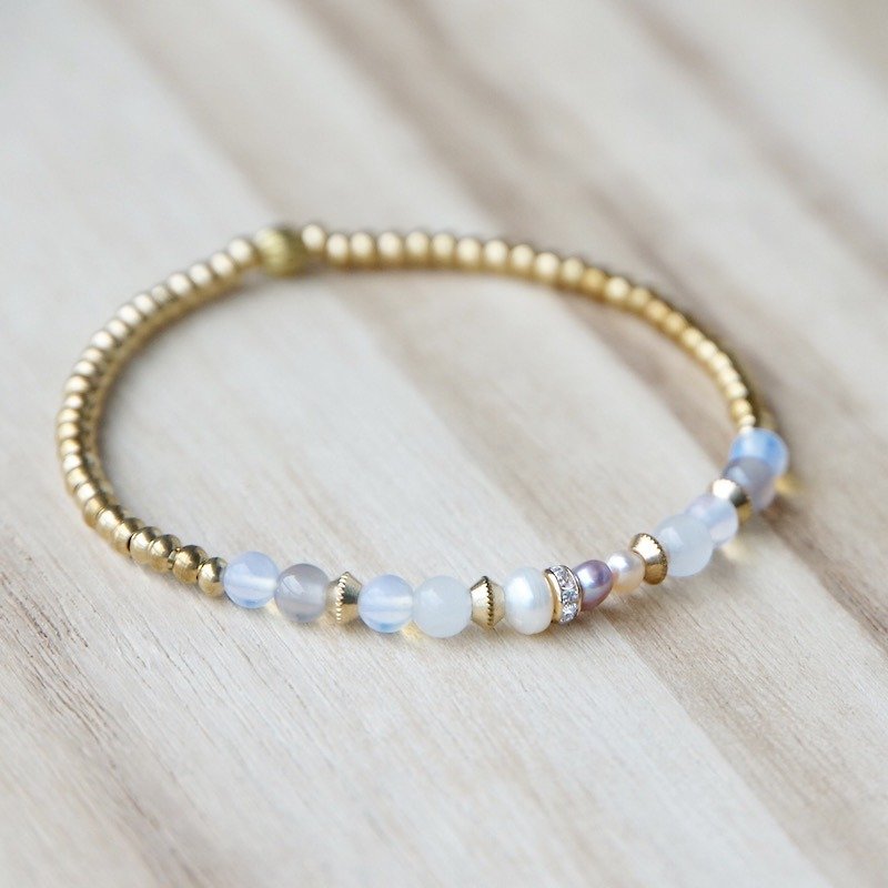 ITS-B902 [brass, natural stone, fantasy girl] agate jade pearl buckle bracelet. - Bracelets - Other Metals 