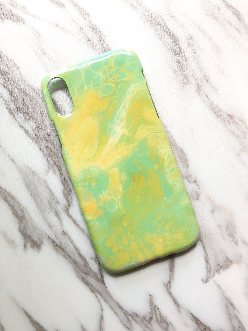 OOAK hand-painted phone case, only one available, Handmade marble IPhone case - เคส/ซองมือถือ - พลาสติก สีเหลือง