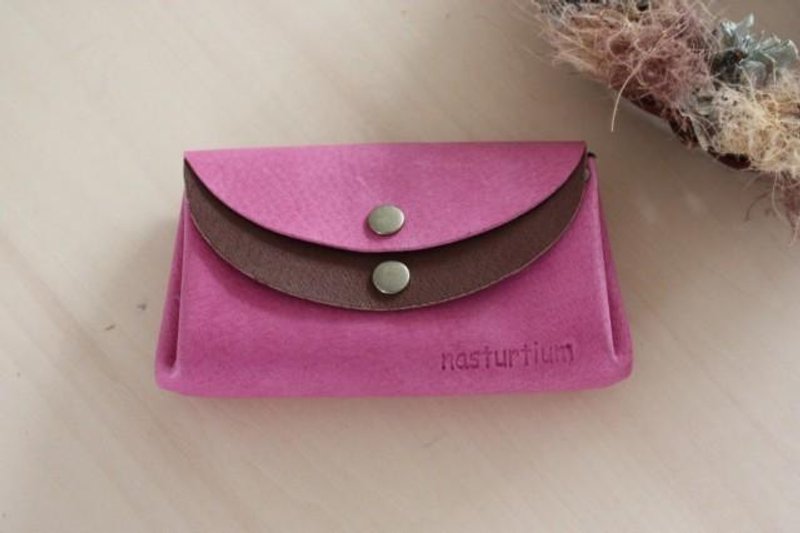 Small pigskin wallet pink x chocolate - Wallets - Genuine Leather Pink