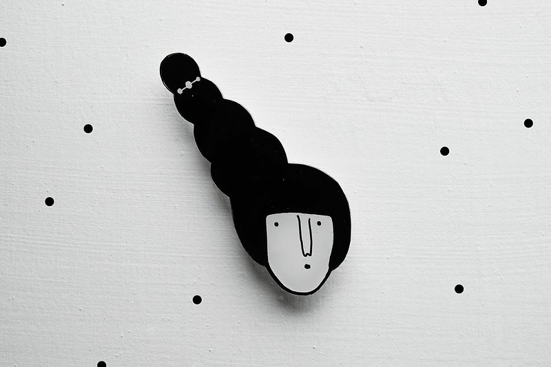 Miss Hairy Collection / Black and White Brooch/ #H005 - Brooches - Acrylic Black