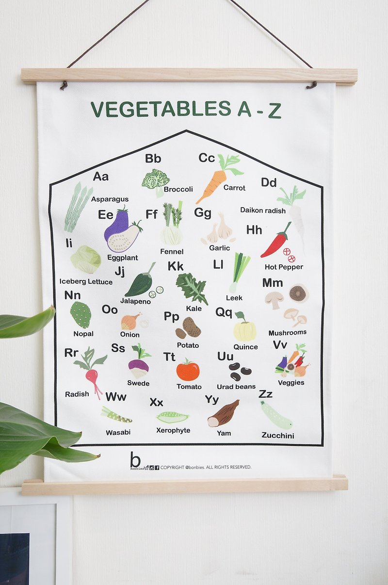 ผ้าฝ้าย/ผ้าลินิน โปสเตอร์ ขาว - Bonbies Mom's Private Kitchen Kids Hanging Cloth | Vegetable Alphabet A to Z | Wall Decor | Kitchen Decor