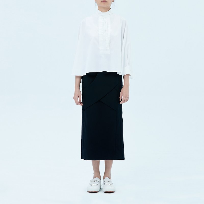 Black Silver Zip Midi Skirt - Skirts - Cotton & Hemp Black
