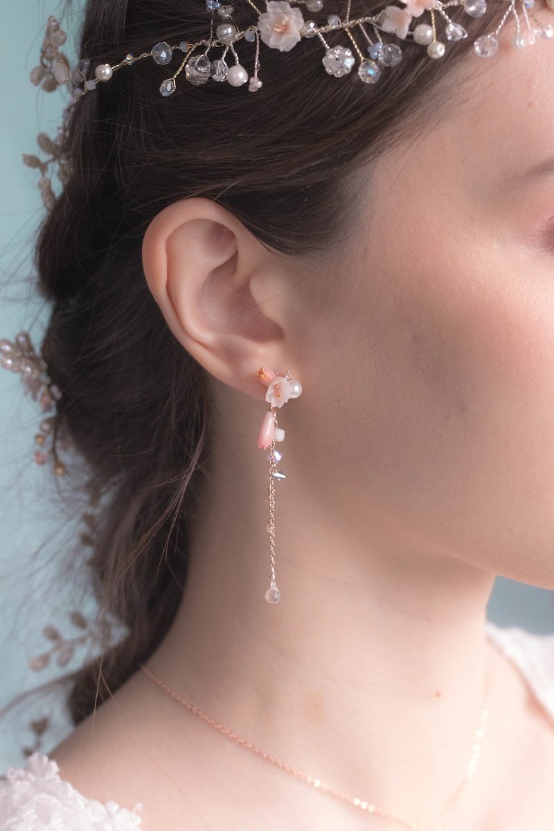 BLOSSOM Sakura 2-way 925 Silver Earrings - Earrings & Clip-ons - Clay Pink