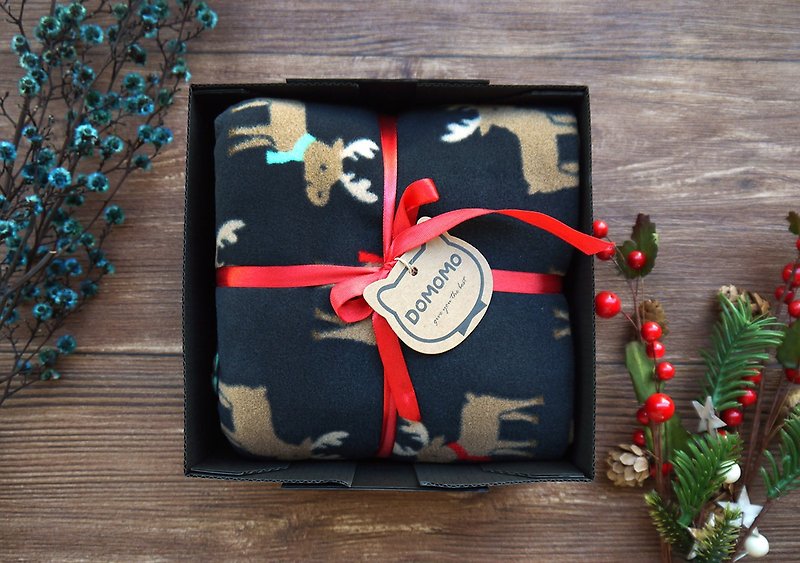 DOMOMO聖誕麋鹿 寶寶空調毯 攜帶毯 寵物毯 - 彌月禮盒 - 聚酯纖維 藍色